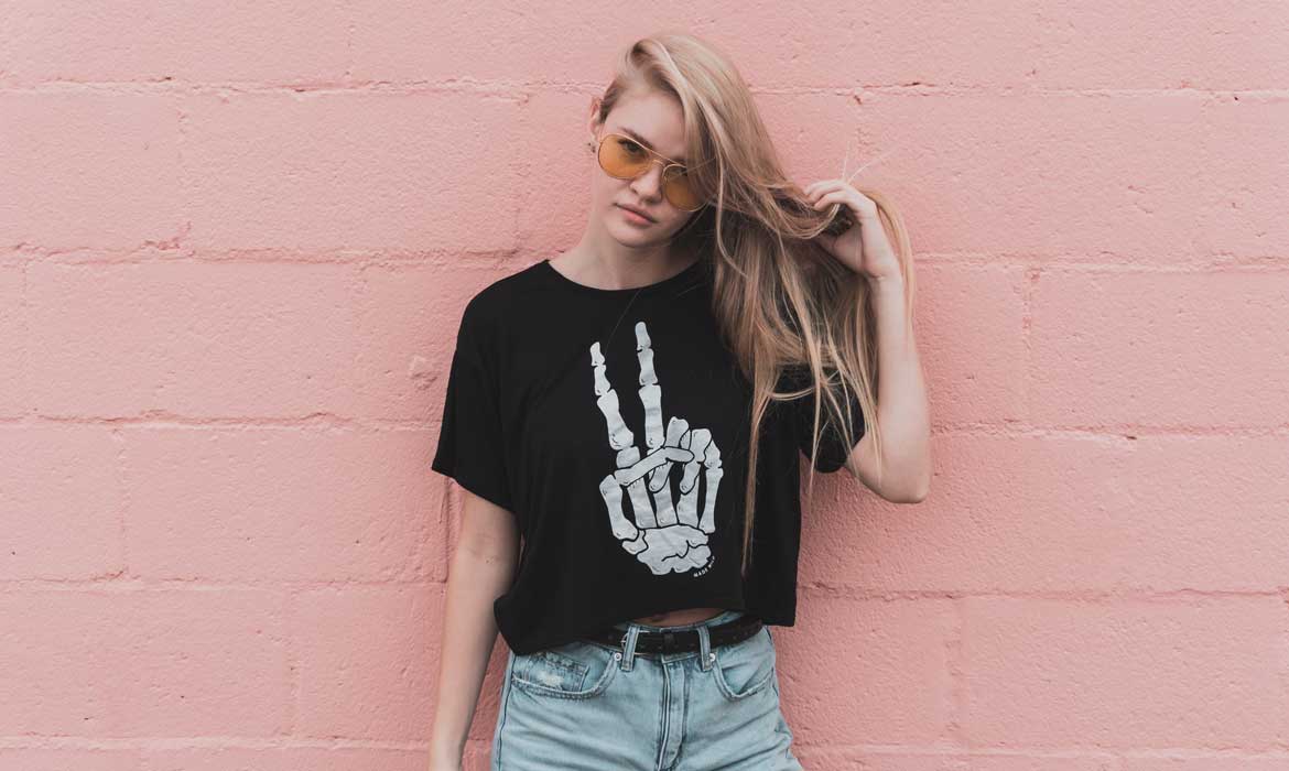 A fashion model wearing
